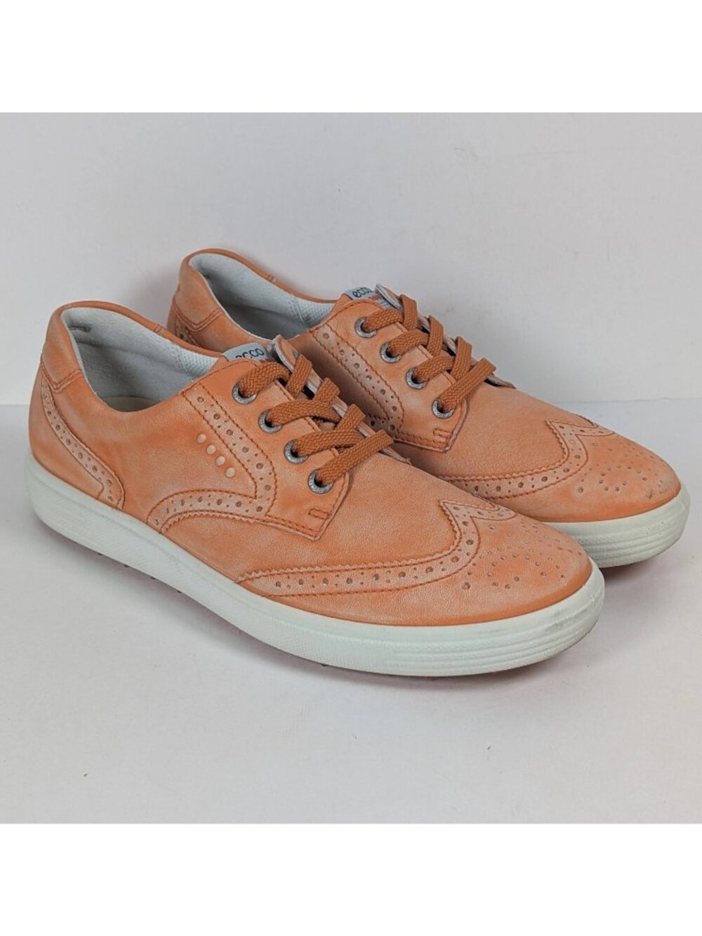 ECCO Biom Womens Size 39 8.5 WIDE Golf Shoes Spikeless Yak Leather Orange Lace